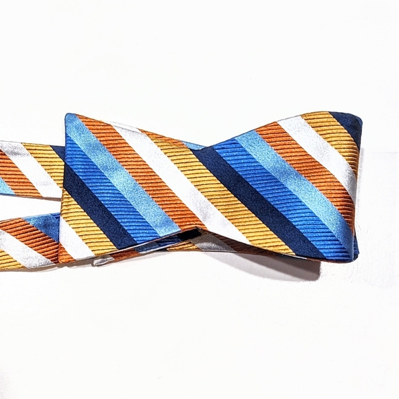 NWT Jos A Bank Executive Collection 100% Silk Orange Blue Striped Self Bow Tie - Picture 1 of 8